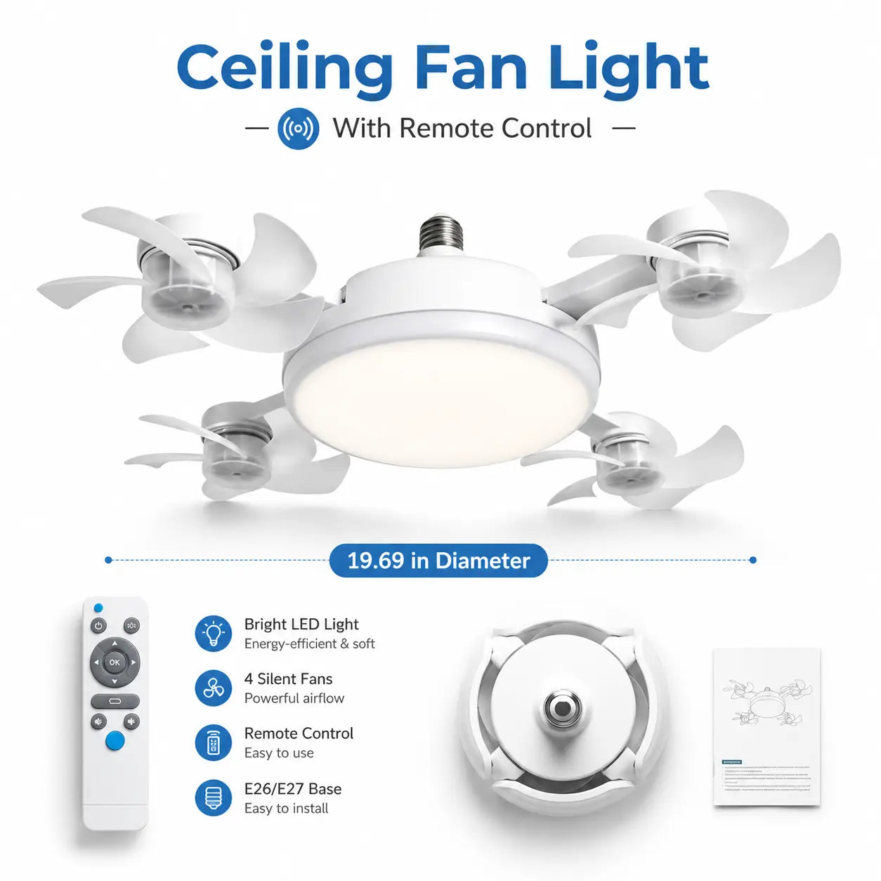 Transform Your Space with the Versatile 19.69 Inch Ceiling Fan Light – Remote Controlled, Energy Efficient, and Perfect for Any Room!