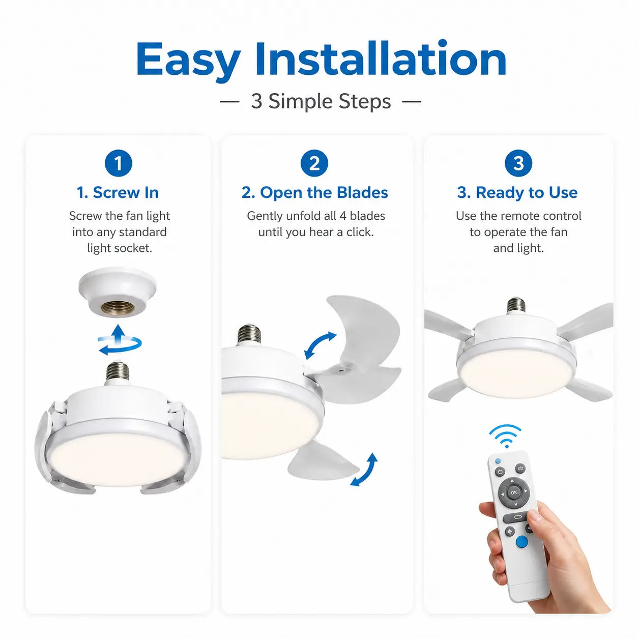 Transform Your Space with the Versatile 19.69 Inch Ceiling Fan Light – Remote Controlled, Energy Efficient, and Perfect for Any Room!
