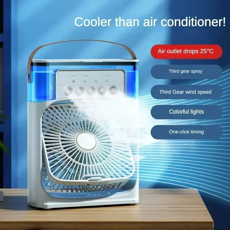 Stay Cool Anywhere: Mini USB Portable Air Conditioner with Humidifier, LED Night Light & 3-in-1 Functionality