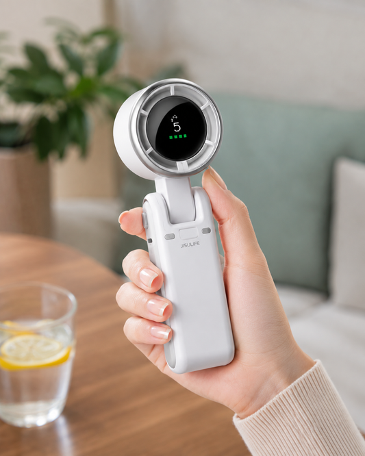 Turbo Portable Handheld Fan - 5 Speed Settings, 12-Hour Rechargeable Battery, Perfect for Travel & Outdoor Cooling