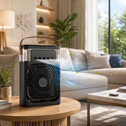 Stay Cool Anywhere: Mini USB Portable Air Conditioner with Humidifier, LED Night Light & 3-in-1 Functionality