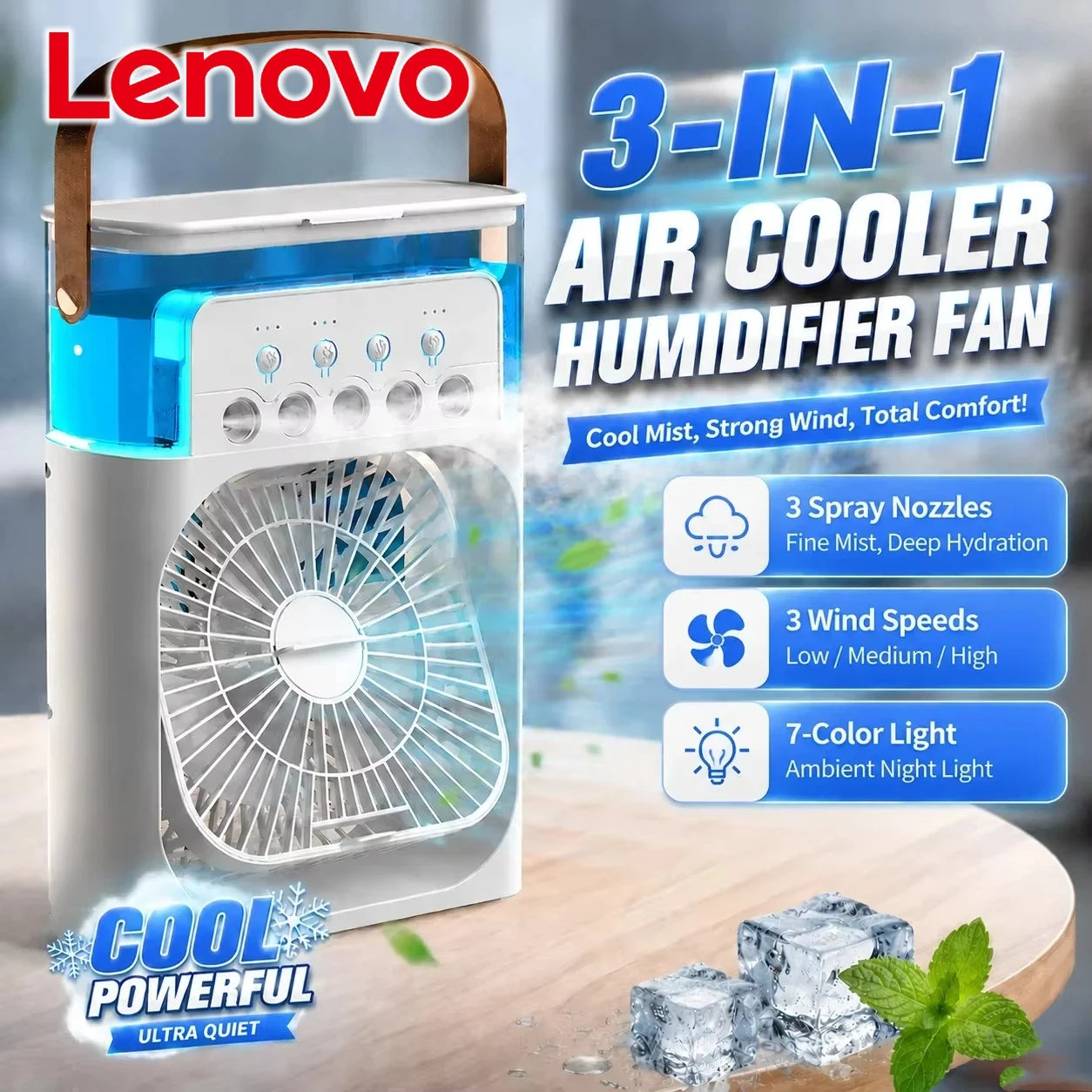 Stay Cool Anywhere: Mini USB Portable Air Conditioner with Humidifier, LED Night Light & 3-in-1 Functionality
