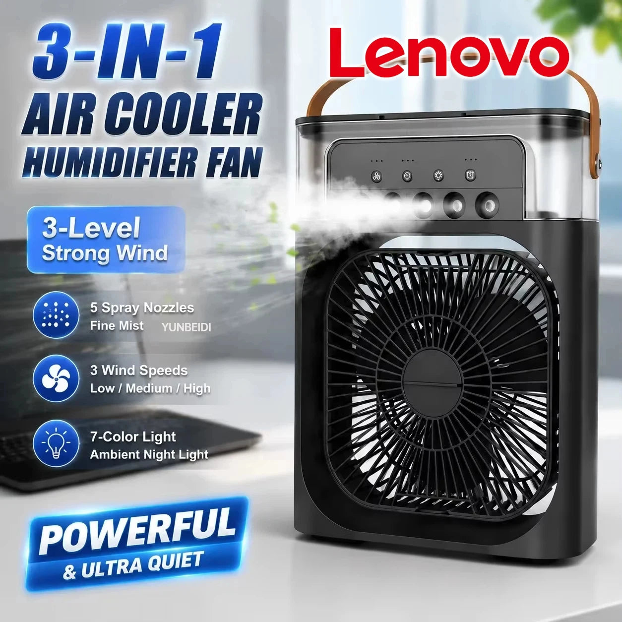 Stay Cool Anywhere: Mini USB Portable Air Conditioner with Humidifier, LED Night Light & 3-in-1 Functionality
